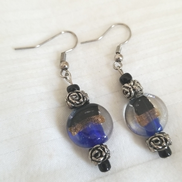 Vintage Silver Rose Glass Earrings - Picture 1 of 5